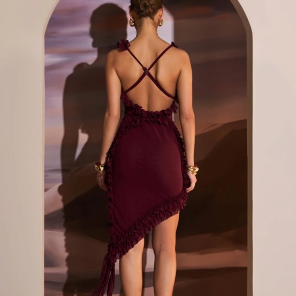 Murci Ruffle Detail Asymmetric dress Deep Maroon sz XS/2 - Picture 4 of 4